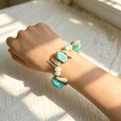 Amazonite Raw Gemstone Bracelet-Hand Knotted Wilderness Jewelry-Mint Green Earth Stone Beaded Cuff-Natural Organic Organic Pebble Gift