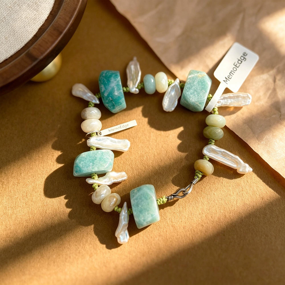 Amazonite Raw Gemstone Bracelet-Hand Knotted Wilderness Jewelry-Mint Green Earth Stone Beaded Cuff-Natural Organic Organic Pebble Gift