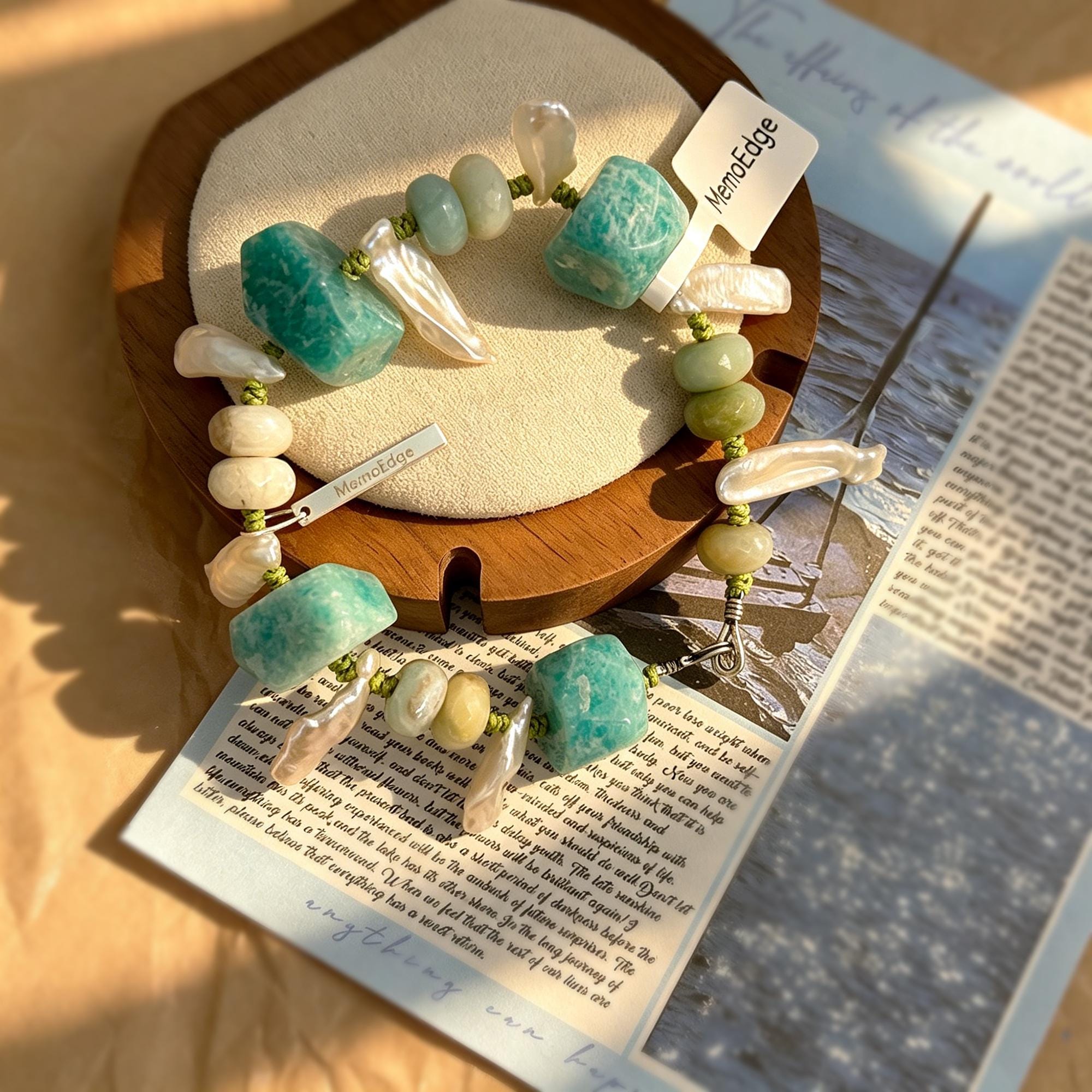 Amazonite Raw Gemstone Bracelet-Hand Knotted Wilderness Jewelry-Mint Green Earth Stone Beaded Cuff-Natural Organic Organic Pebble Gift
