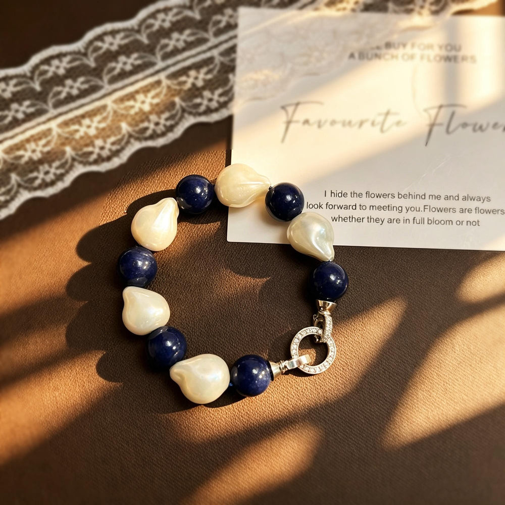 Natural Lapis Lazuli Baroque Pearl Necklace Bracelet Set- Genuine Blue Gemstone Choker-Mothers Day Gifts