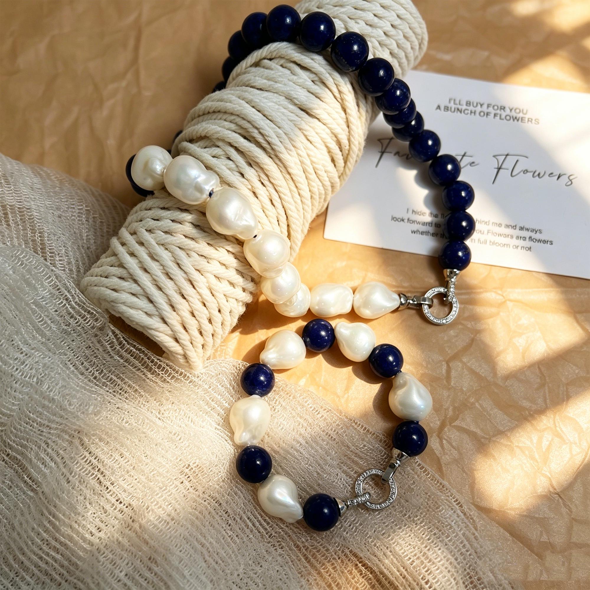 Natural Lapis Lazuli Baroque Pearl Necklace Bracelet Set- Genuine Blue Gemstone Choker-Mothers Day Gifts