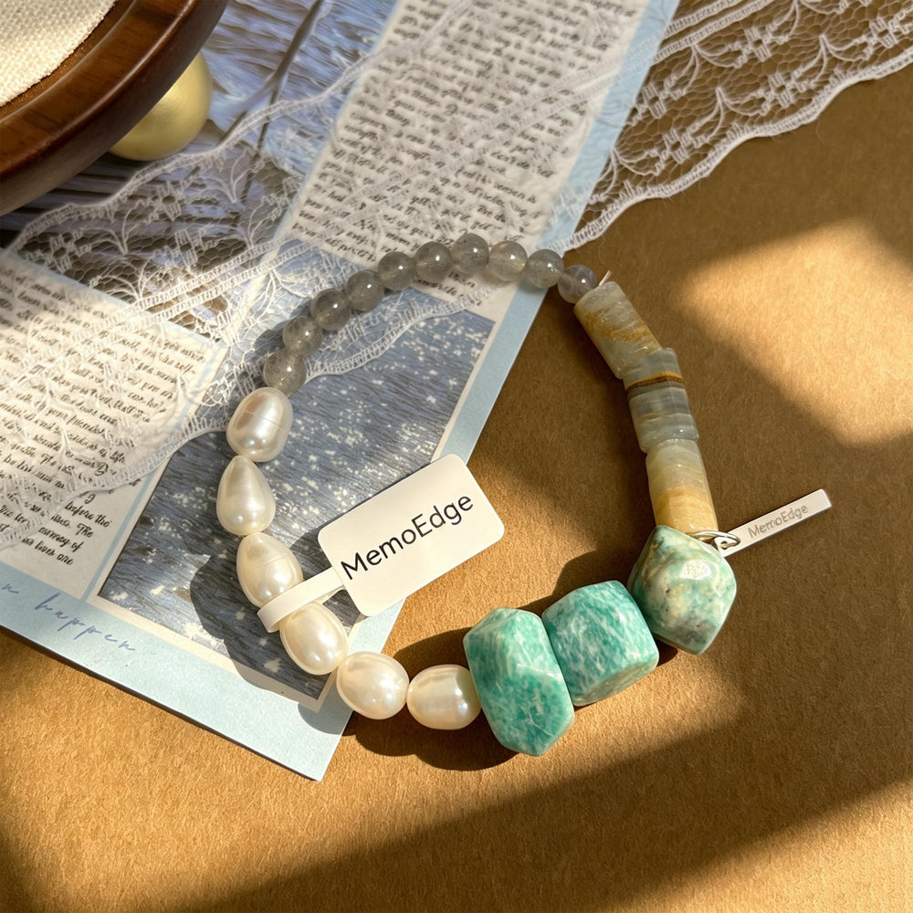 Turquoise Pearl Bracelet, Blue Green Gemstone Beaded Bracelet, Freshwater Pearl Natural Stone Jewelry, Modern Gift for Her