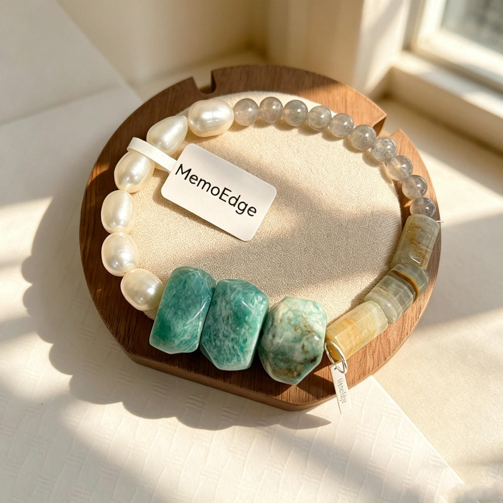 Turquoise Pearl Bracelet, Blue Green Gemstone Beaded Bracelet, Freshwater Pearl Natural Stone Jewelry, Modern Gift for Her