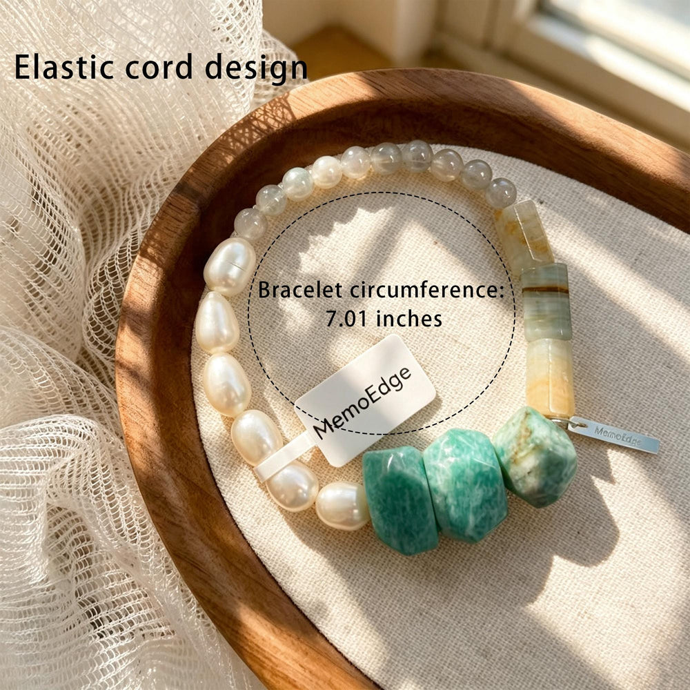 Turquoise Pearl Bracelet, Blue Green Gemstone Beaded Bracelet, Freshwater Pearl Natural Stone Jewelry, Modern Gift for Her