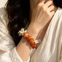 Natural Carnelian Pearl Beaded Bracelet-Asymmetric Biwa Pearl Jewelry- Unique &Vibrant Gift
