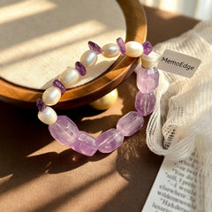 Purple Crystal Pearl Bracelet, Amethyst Tone Beaded Bracelet, Freshwater Pearl Natural Stone Jewelry, Elegant Gift for Her