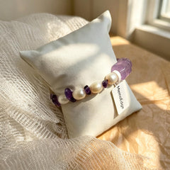 Purple Crystal Pearl Bracelet, Amethyst Tone Beaded Bracelet, Freshwater Pearl Natural Stone Jewelry, Elegant Gift for Her
