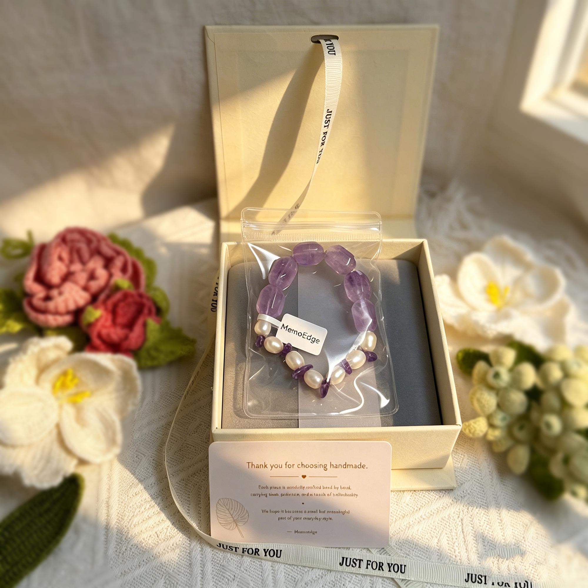Purple Crystal Pearl Bracelet, Amethyst Tone Beaded Bracelet, Freshwater Pearl Natural Stone Jewelry, Elegant Gift for Her
