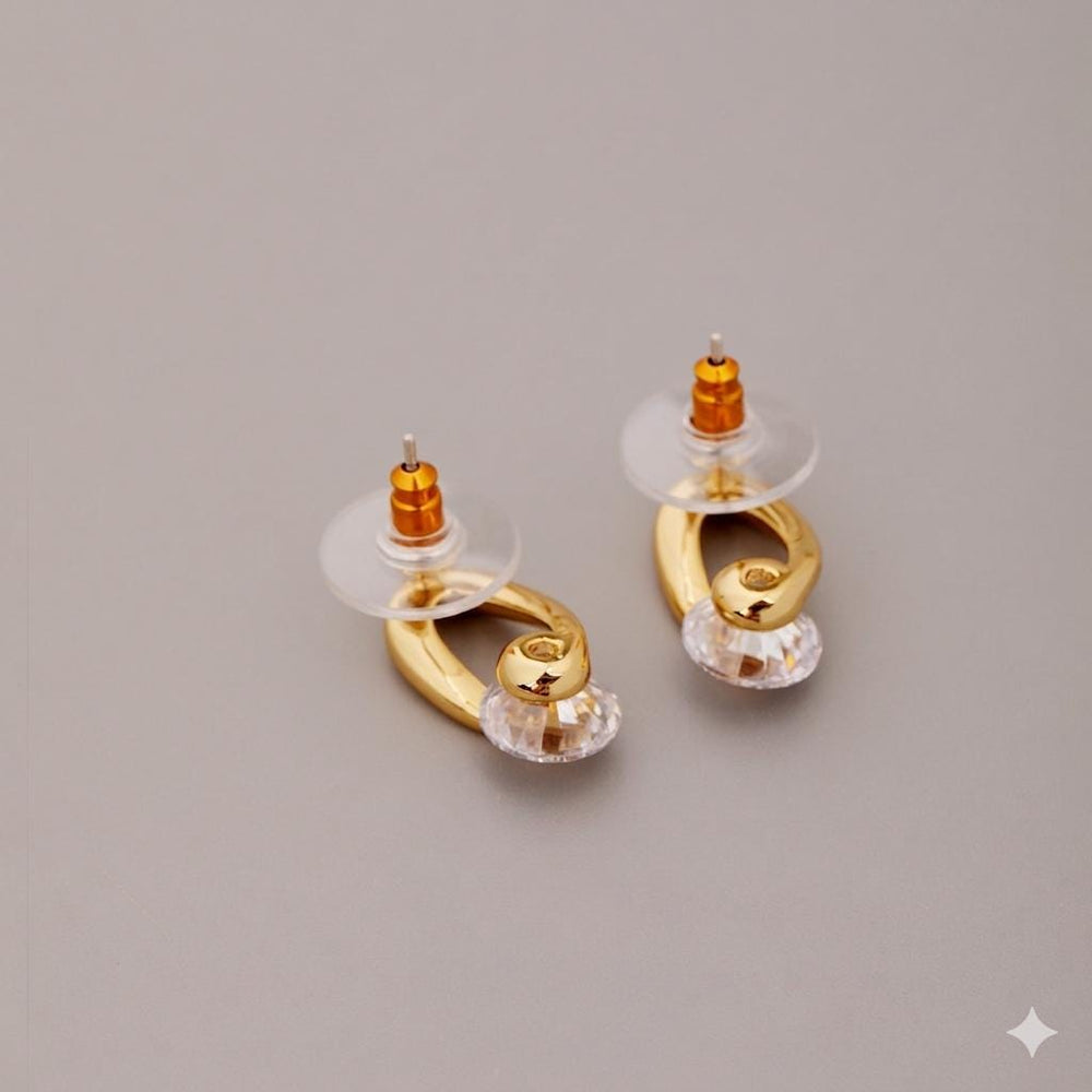 925 Sterling Silver CZ Stud Earrings- Gold Plated U-Shaped Open Hoop Design-Minimalist Everyday Capsule Jewelry
