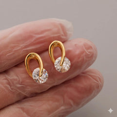 925 Sterling Silver CZ Stud Earrings- Gold Plated U-Shaped Open Hoop Design-Minimalist Everyday Capsule Jewelry