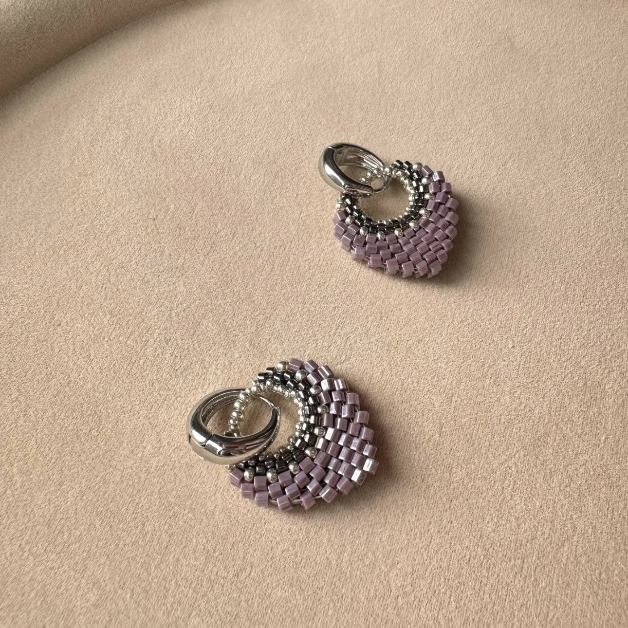 Handmade Glass Bead Hoop Earrings – Pink Layered Beaded Huggie Earrings